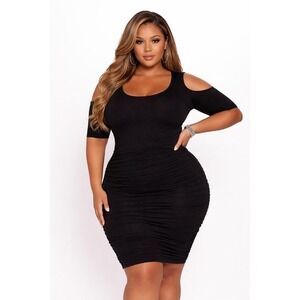Torrid‎ Black Jersey Shirred Cold Shoulder Sexy Midi Dress Size 3 NWT